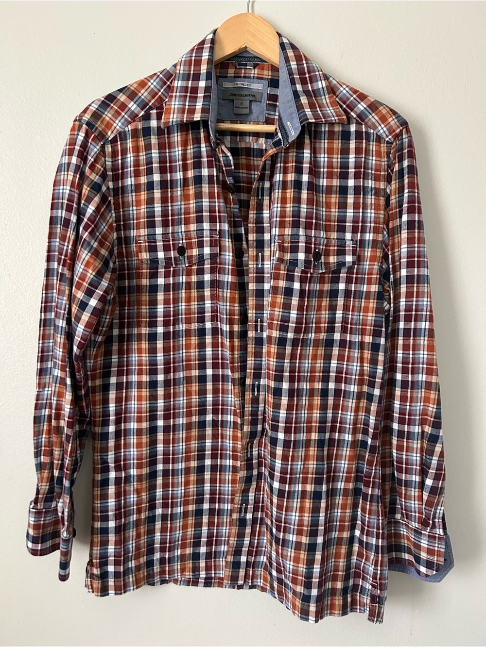 Johnston & Murphy Men's Plaid Button-Down Shirt - Rust, Navy, White